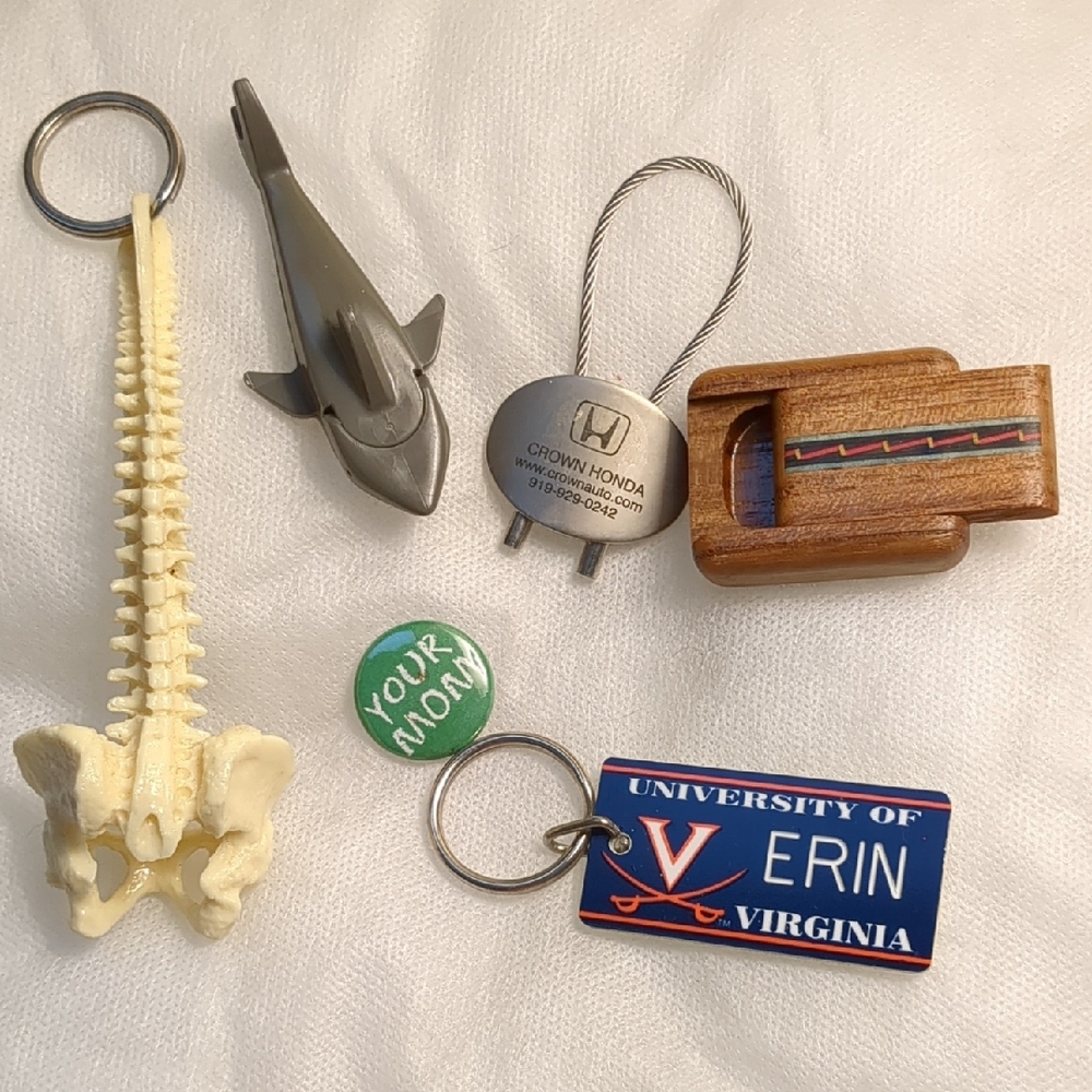 small puzzle box and key chain grouping.